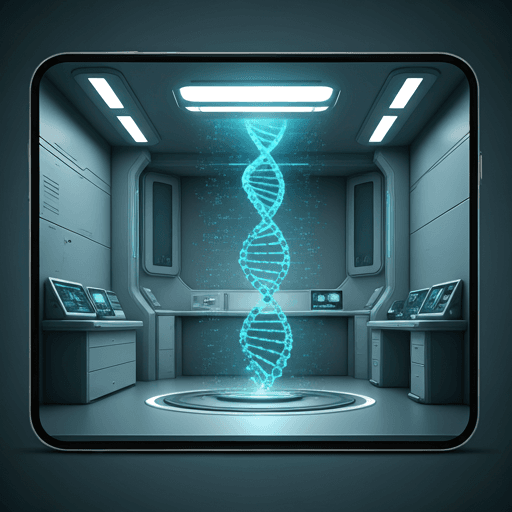 A futuristic medical laboratory scene highlighting clinical gene-sequencing diagnostic interfaces.